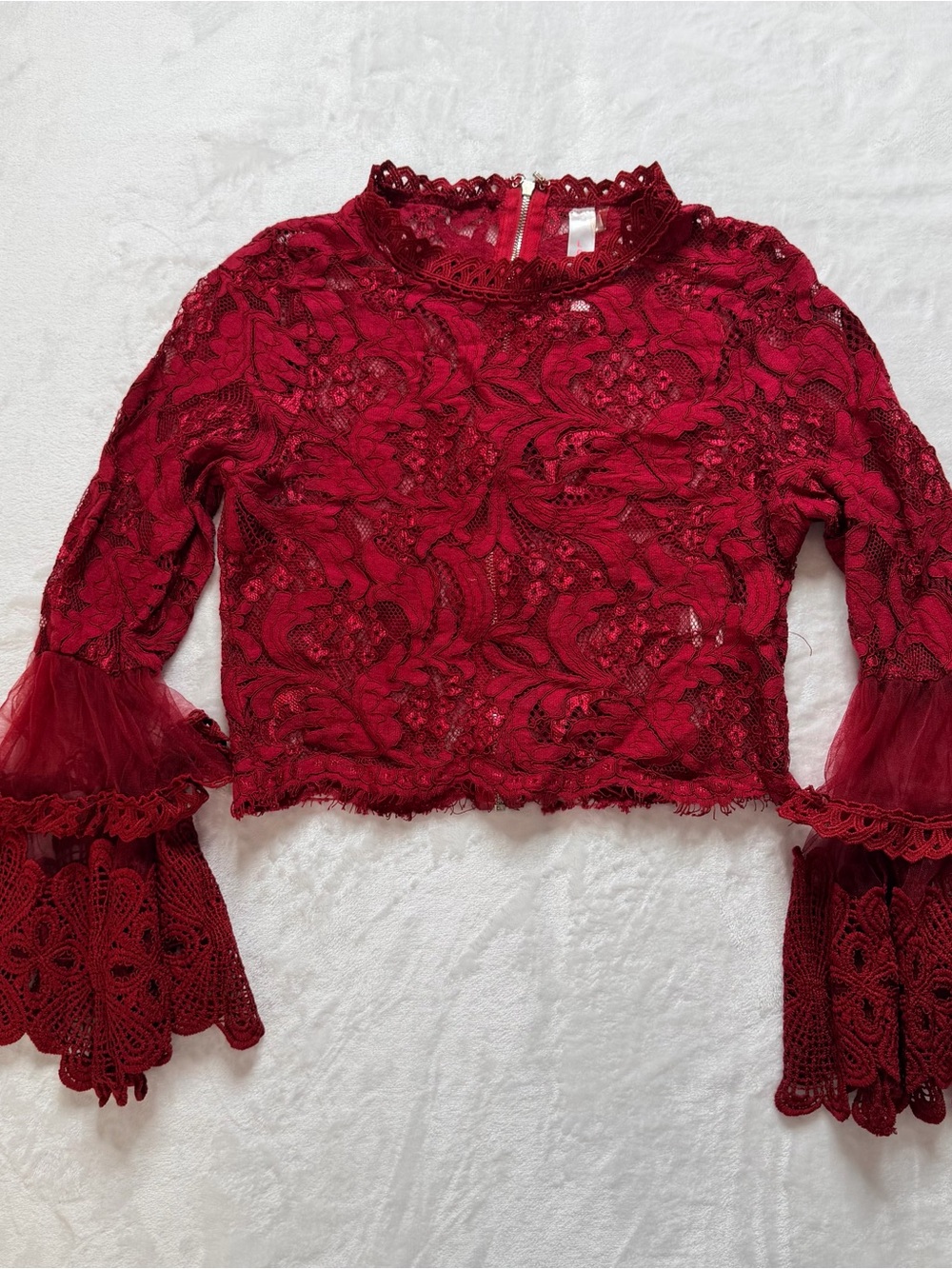 Red Lace Bell-Sleeve Crop Top